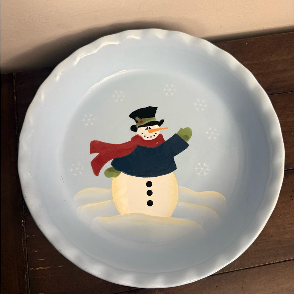 Nantucket Blue Snowman Stoneware Pie Dish – 10”